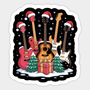 Guitar Santa Hat Christmas Tree Funny Music Loves Xmas Sticker